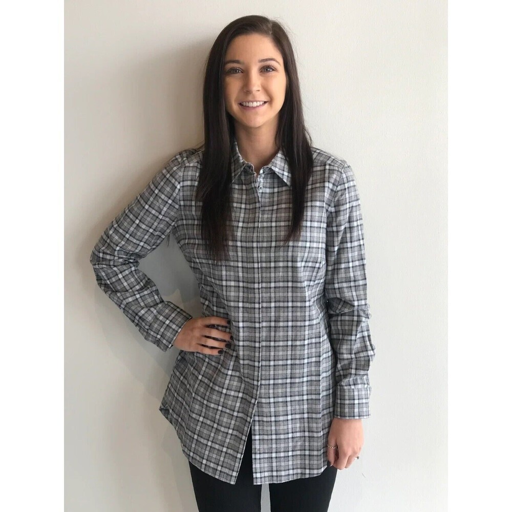 TYLER BOE Womans Size XS PADDINGTON PLAID GRAY Flannel Tunic Top Shirt NWT